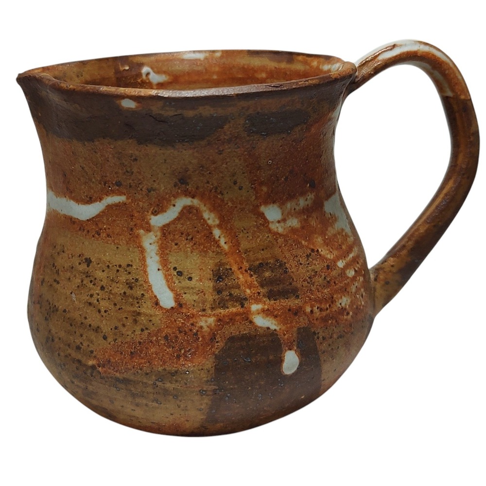 Handmade Signed Art Pottery Pitcher Vase Four Inches Brown Clay Signed by Artist